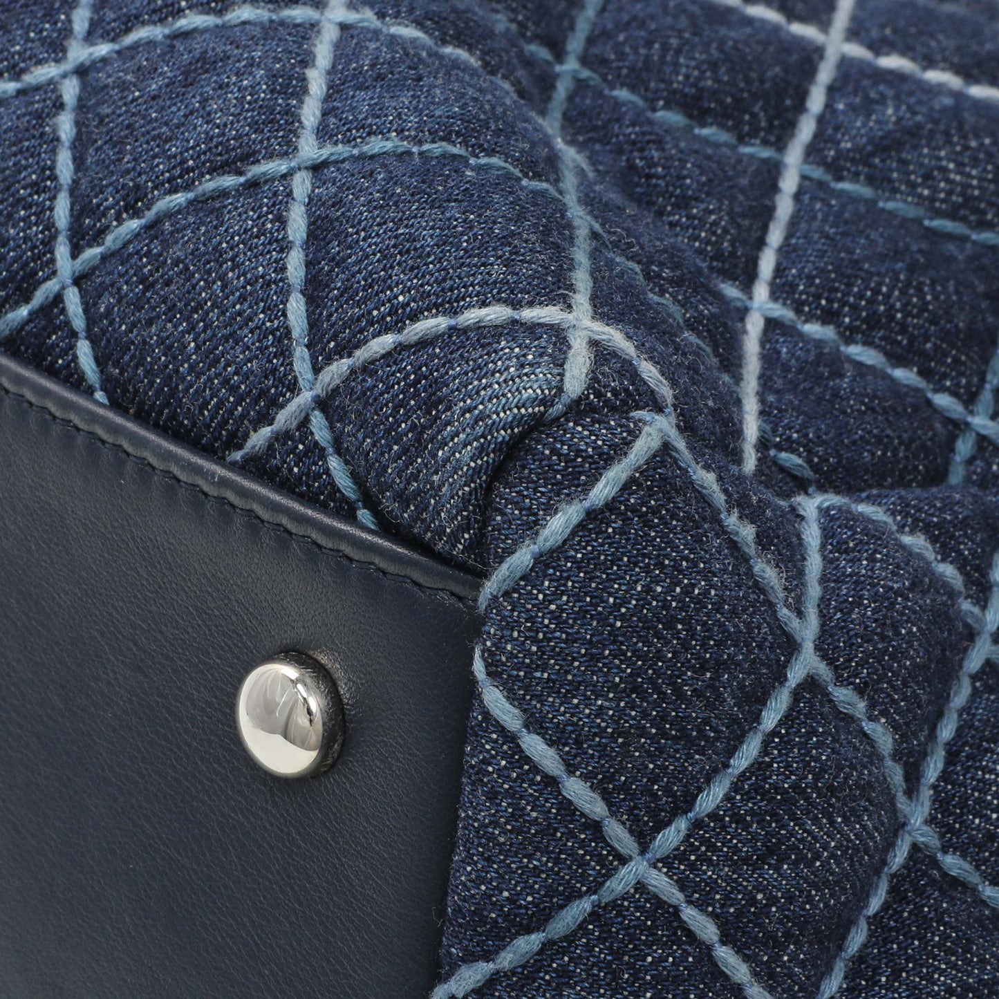 Exclusive Chanel Blue Quilted Denim Coco Handle Shopping Tote — Detail View