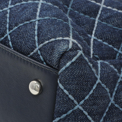 Exclusive Chanel Blue Quilted Denim Coco Handle Shopping Tote — Detail View