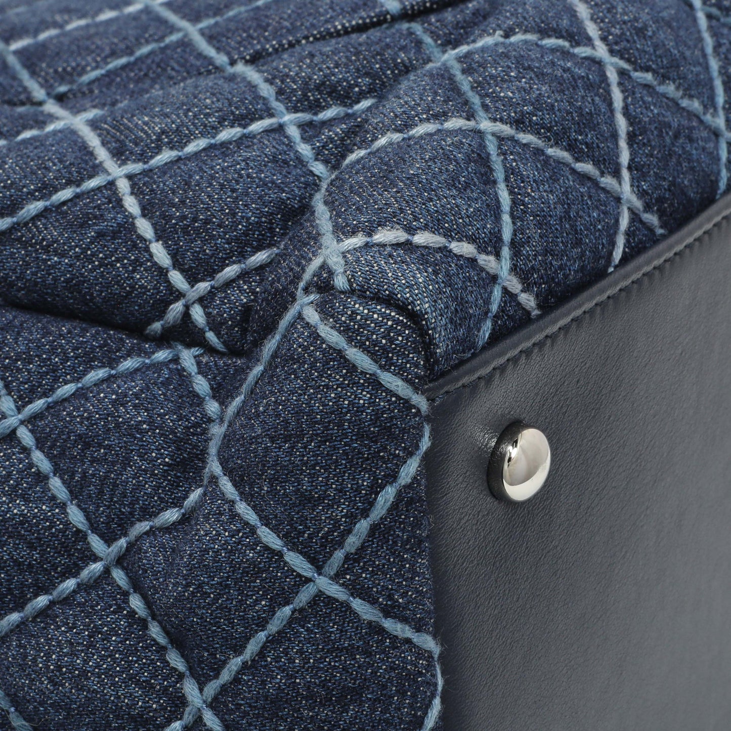Exclusive Chanel Blue Quilted Denim Coco Handle Shopping Tote — Lifestyle View