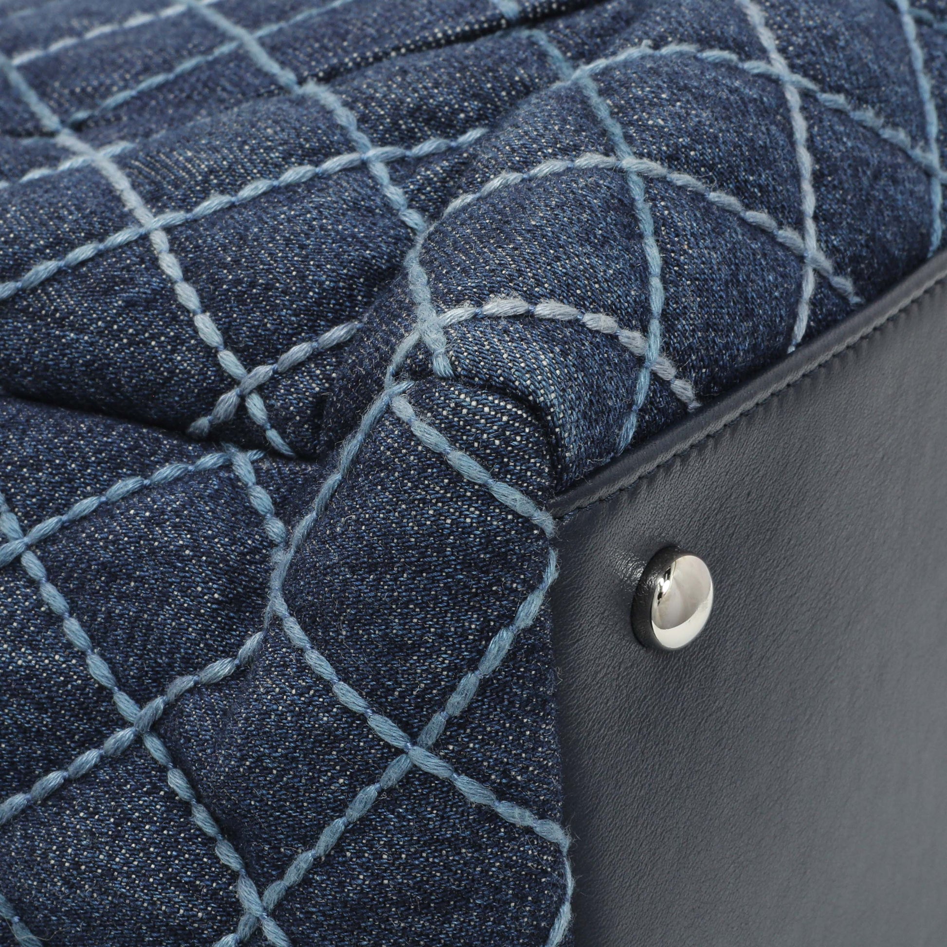 Exclusive Chanel Blue Quilted Denim Coco Handle Shopping Tote — Lifestyle View
