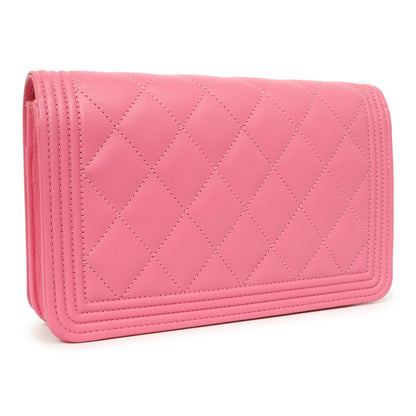 Exclusive Chanel Pink Quilted Calfskin Boy Wallet on Chain — Side View