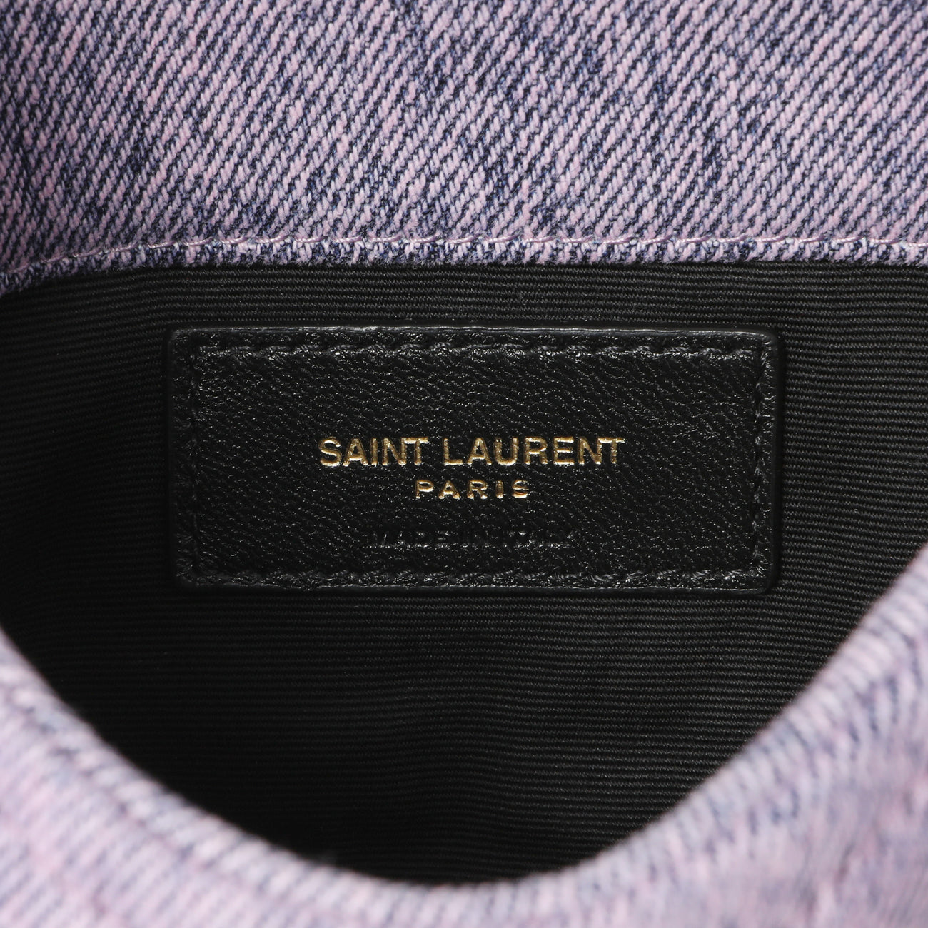 Exclusive Saint Laurent Bleached Lilac Quilted Denim Loulou Puffer Monogram Clutch — Detail View