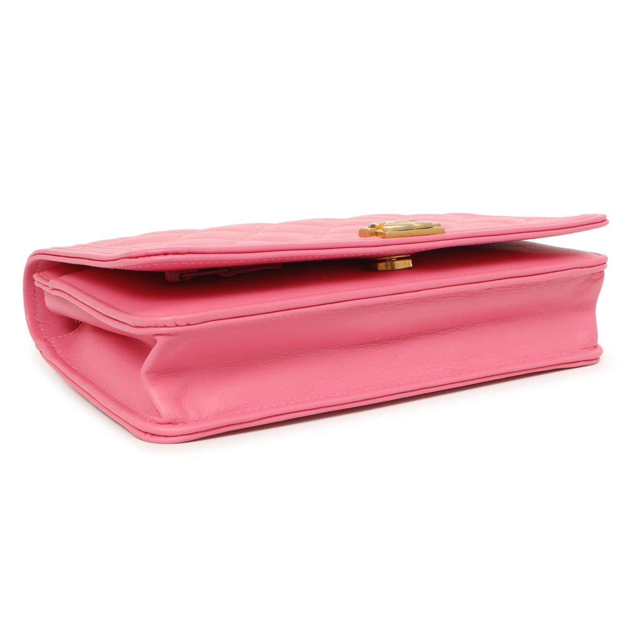 Exclusive Chanel Pink Quilted Calfskin Boy Wallet on Chain — Back View