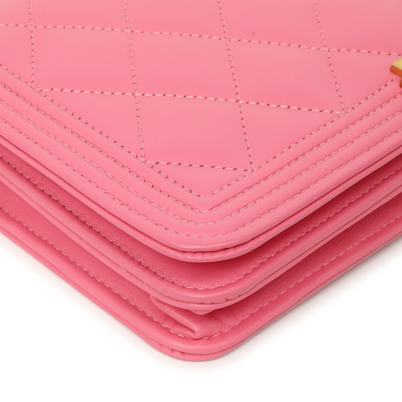 Exclusive Chanel Pink Quilted Calfskin Boy Wallet on Chain — Top View