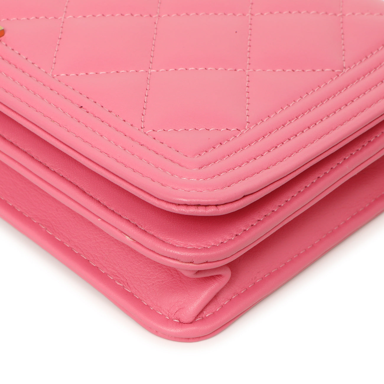 Exclusive Chanel Pink Quilted Calfskin Boy Wallet on Chain — Detail View