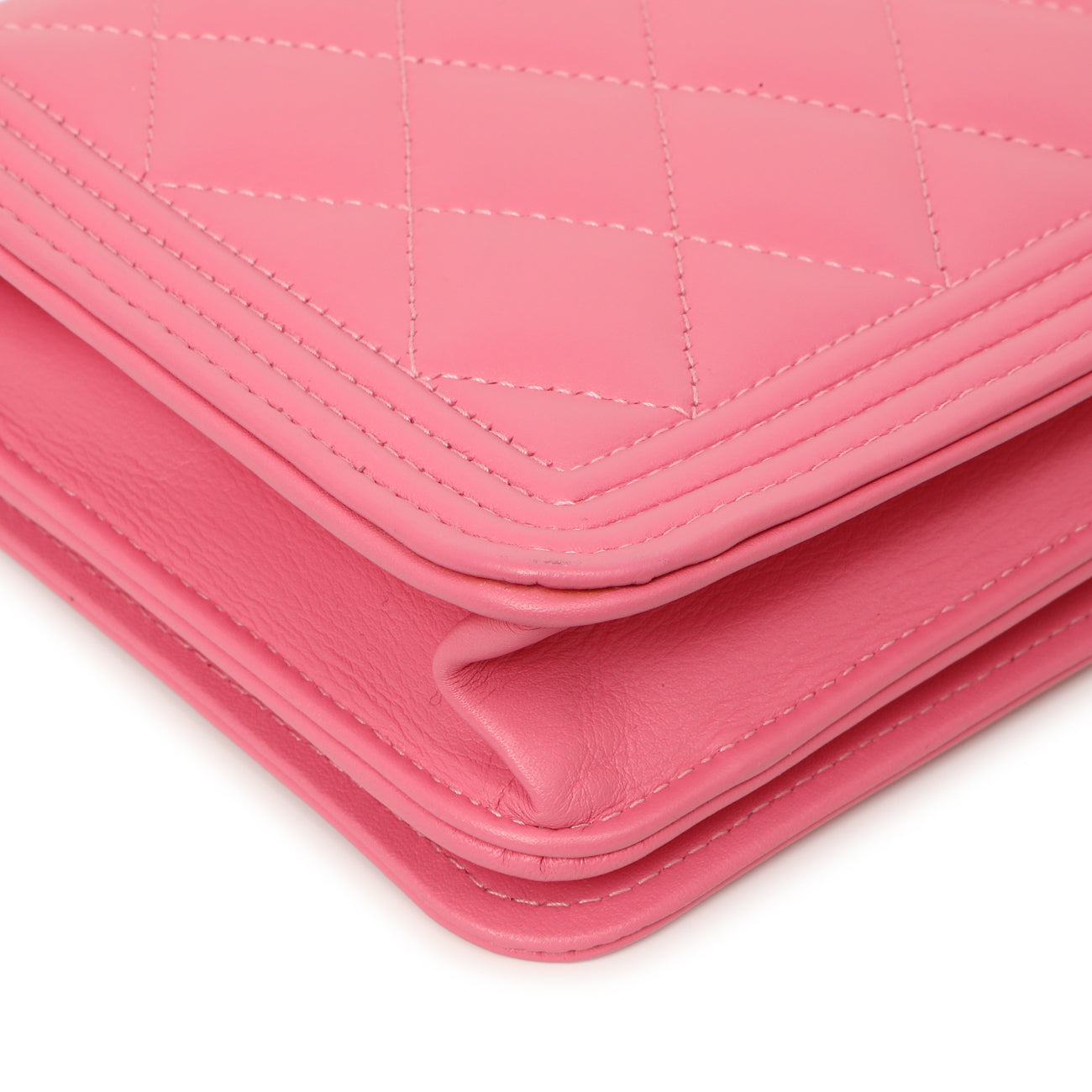 Exclusive Chanel Pink Quilted Calfskin Boy Wallet on Chain — Lifestyle View