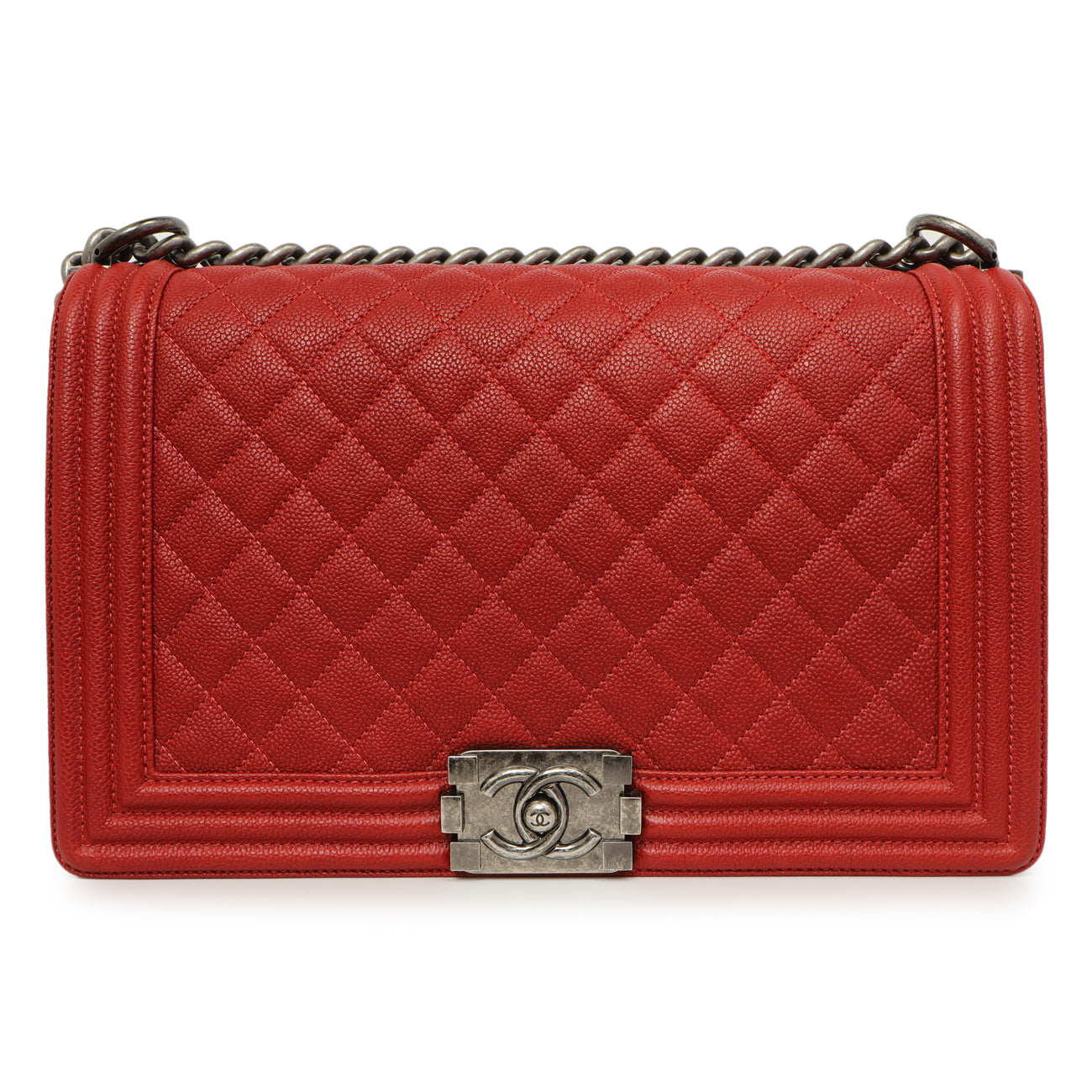 Exclusive Chanel Red Quilted Caviar New Medium Boy Bag — Front View