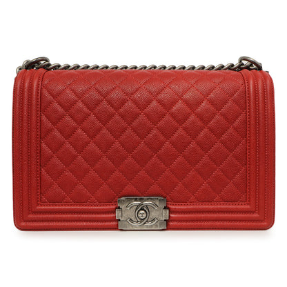 Exclusive Chanel Red Quilted Caviar New Medium Boy Bag — Front View
