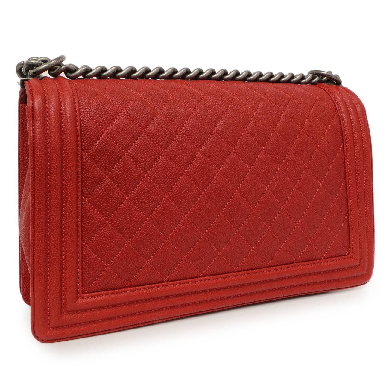 Exclusive Chanel Red Quilted Caviar New Medium Boy Bag — Side View