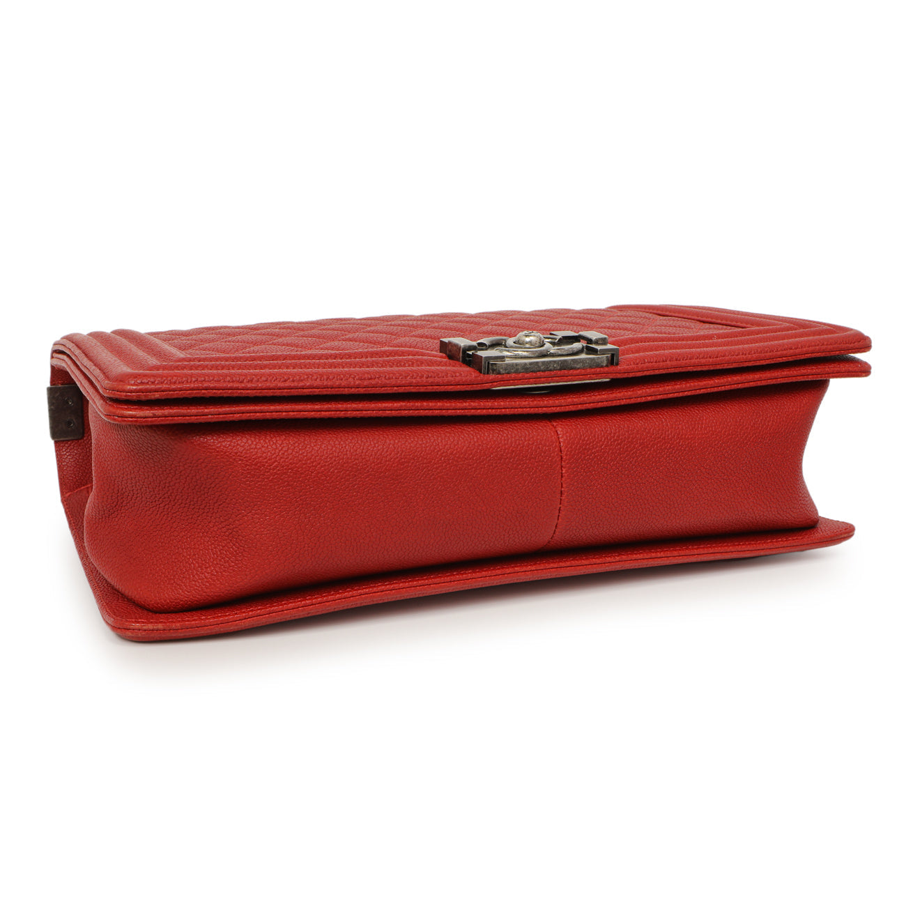 Exclusive Chanel Red Quilted Caviar New Medium Boy Bag — Back View