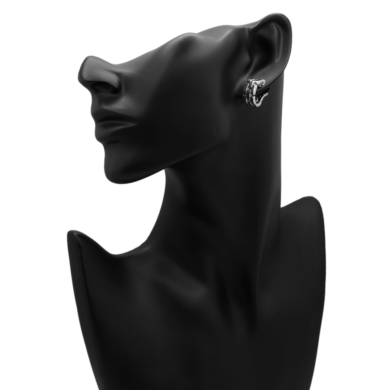 Exclusive Cartier 18K White Gold Panthere Maillon Clip On Earrings — Back View