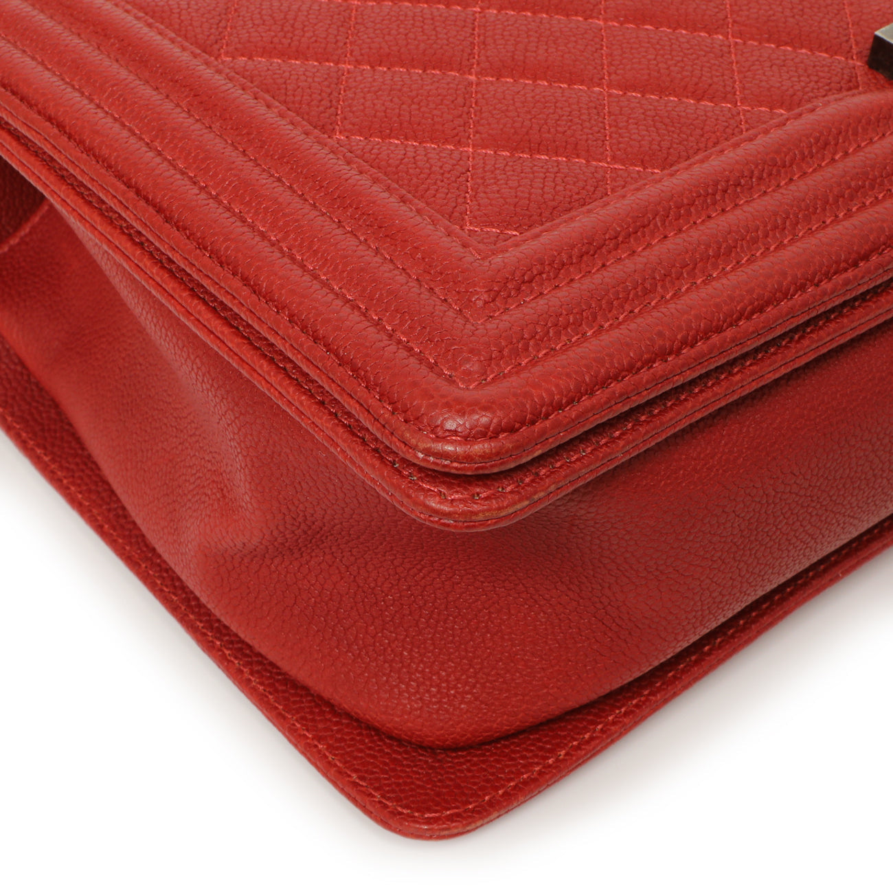 Exclusive Chanel Red Quilted Caviar New Medium Boy Bag — Top View