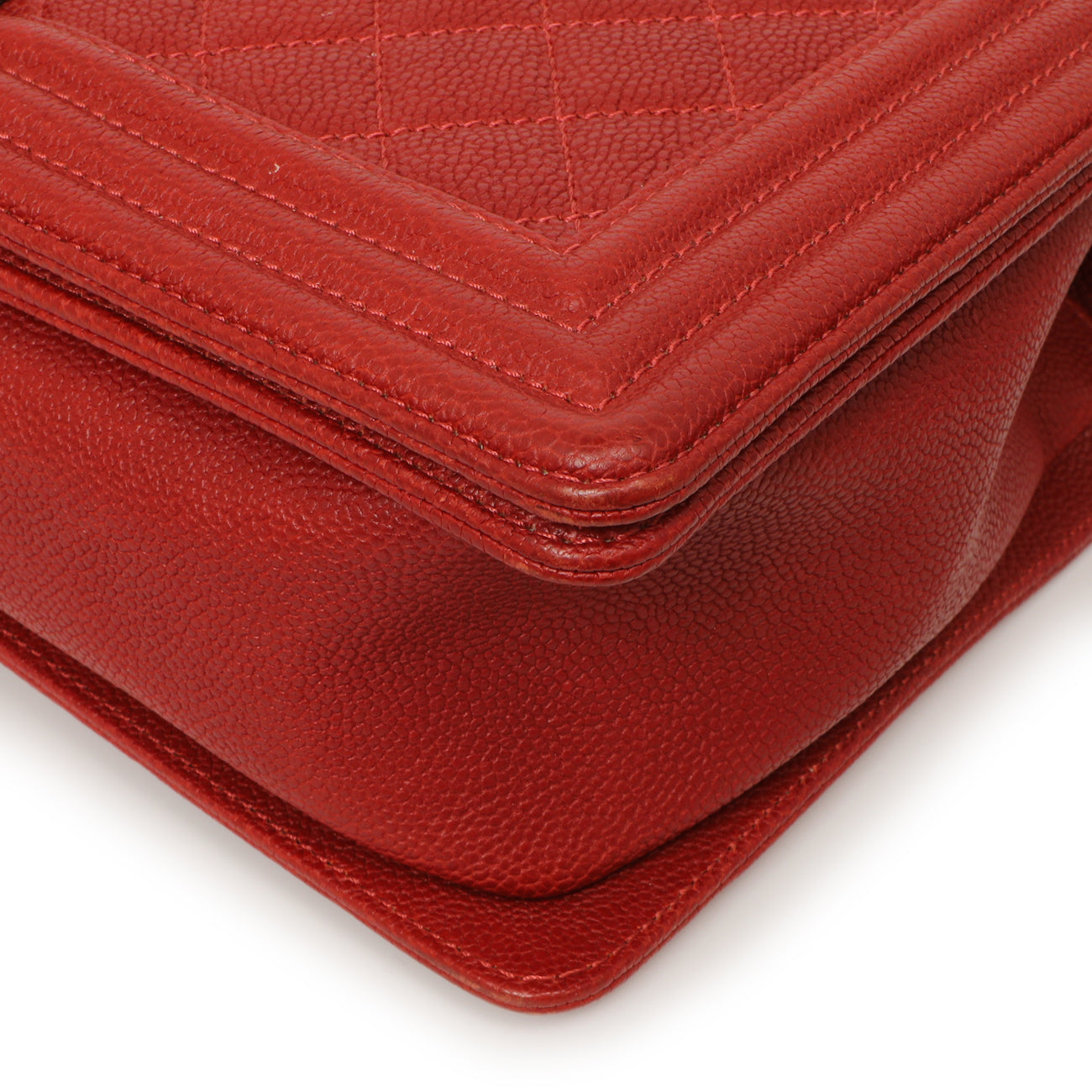 Exclusive Chanel Red Quilted Caviar New Medium Boy Bag — Detail View
