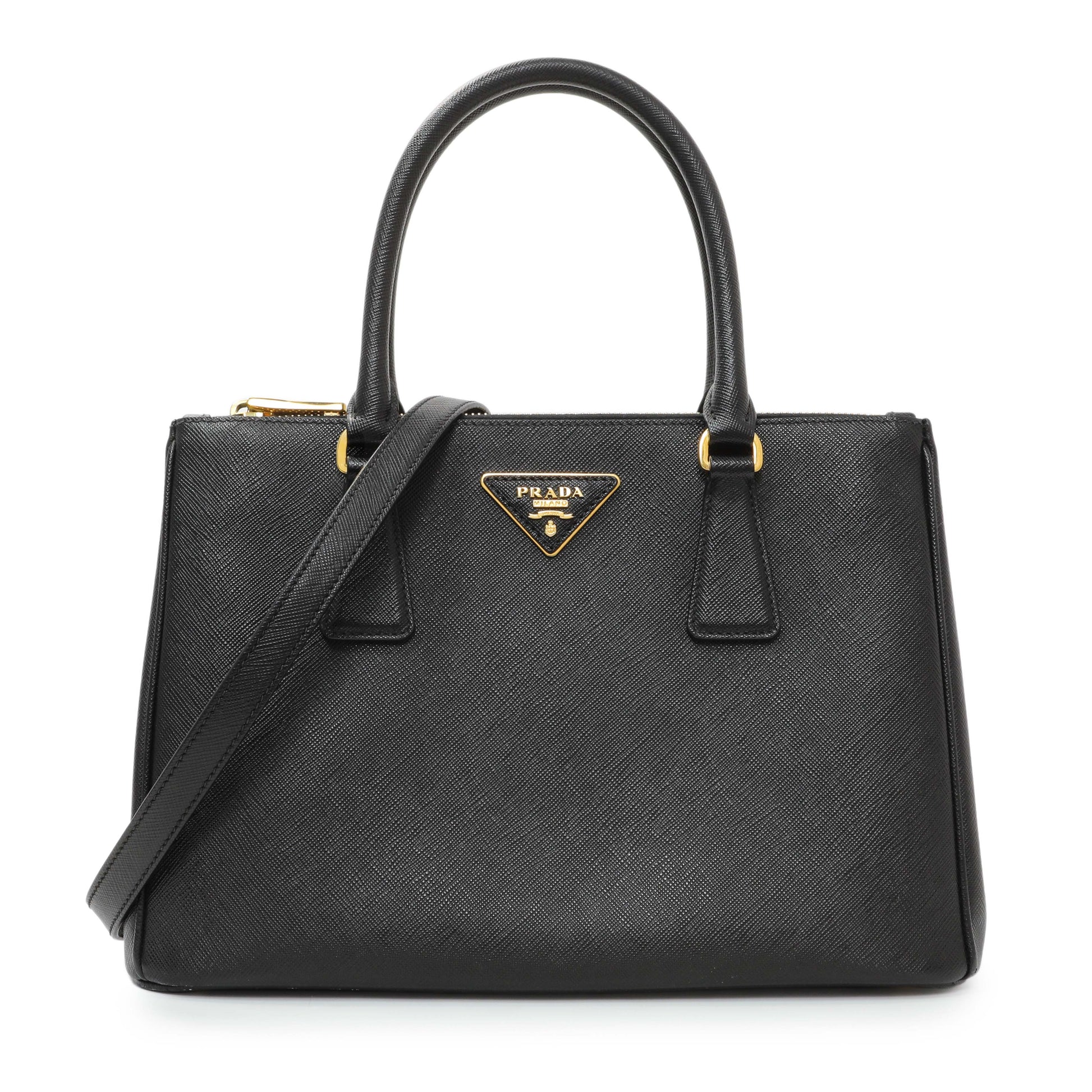 Exclusive Prada Black Saffiano Galleria Tote Small — Front View