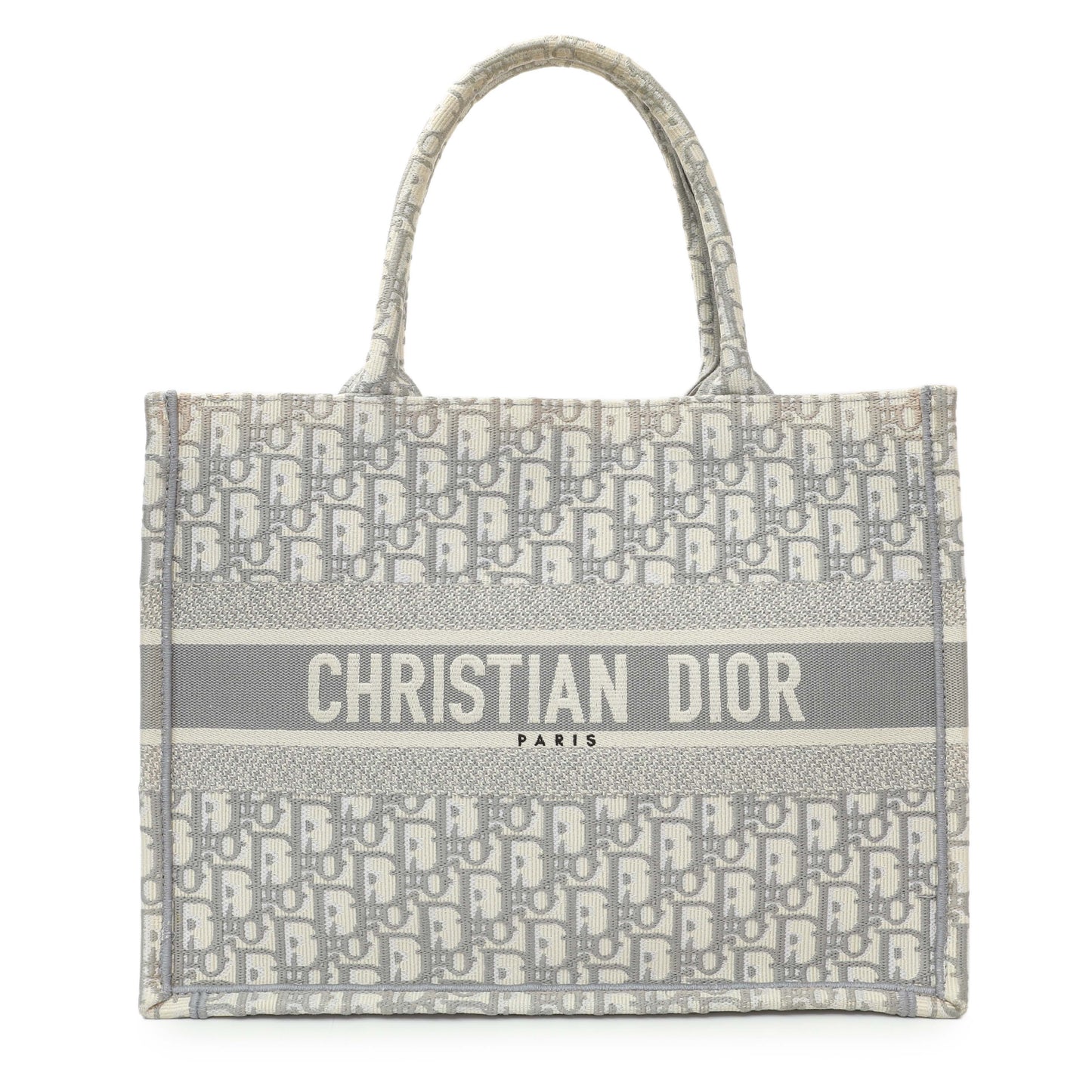 Exclusive Christian Dior Grey Oblique Medium Book Tote — Front View