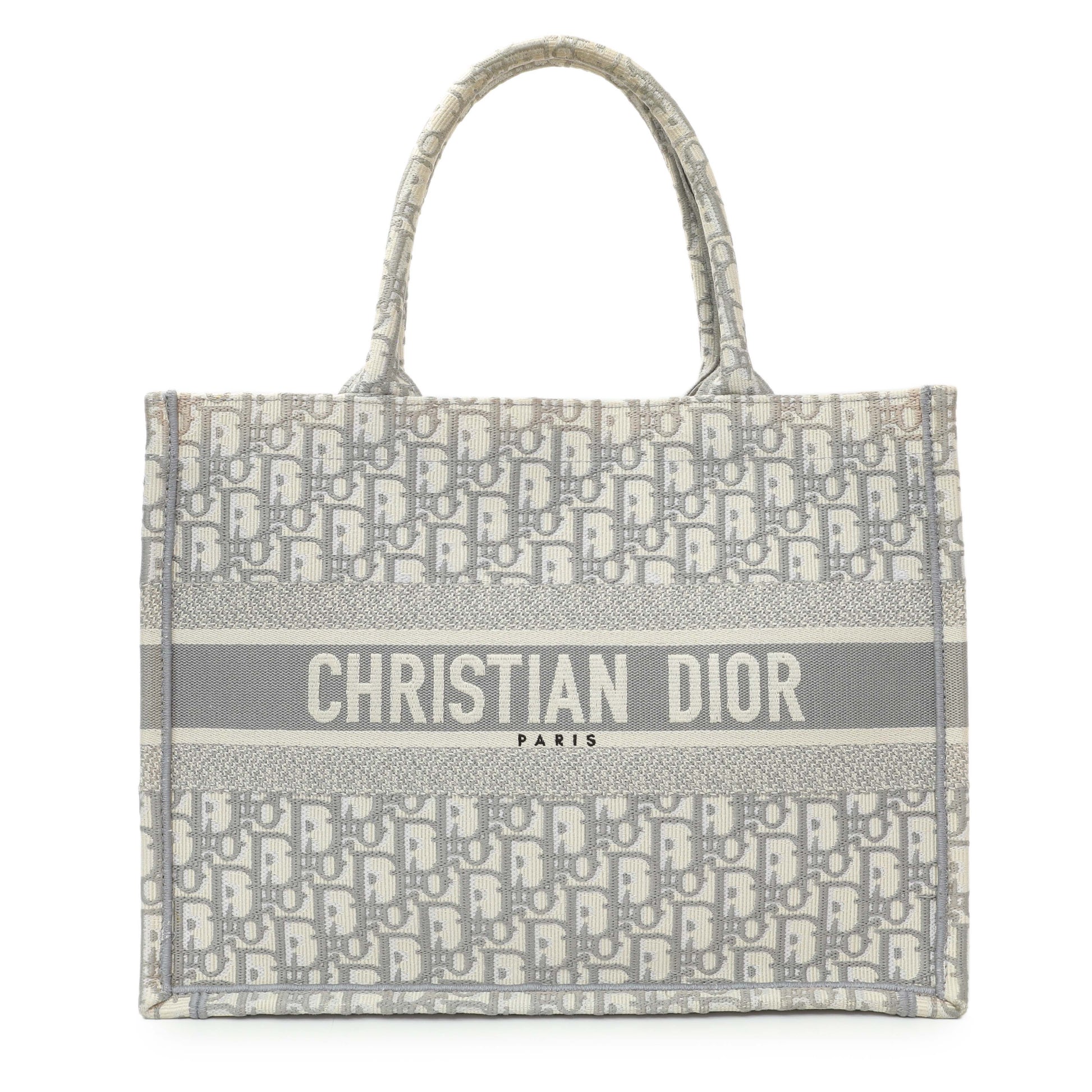 Exclusive Christian Dior Grey Oblique Medium Book Tote — Front View