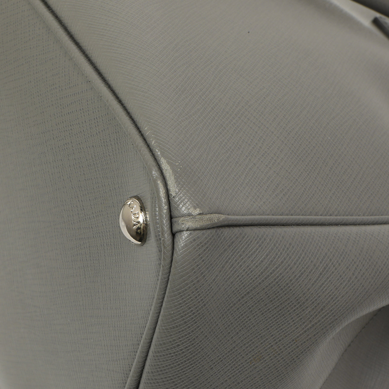 Exclusive Prada Grey Saffiano Large Galleria Double Zip Tote — Detail View