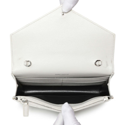 Exclusive Saint Laurent White Grain De Poudre Matelasse Chevron Monogram Envelope Chain Wallet — Alternate View 8