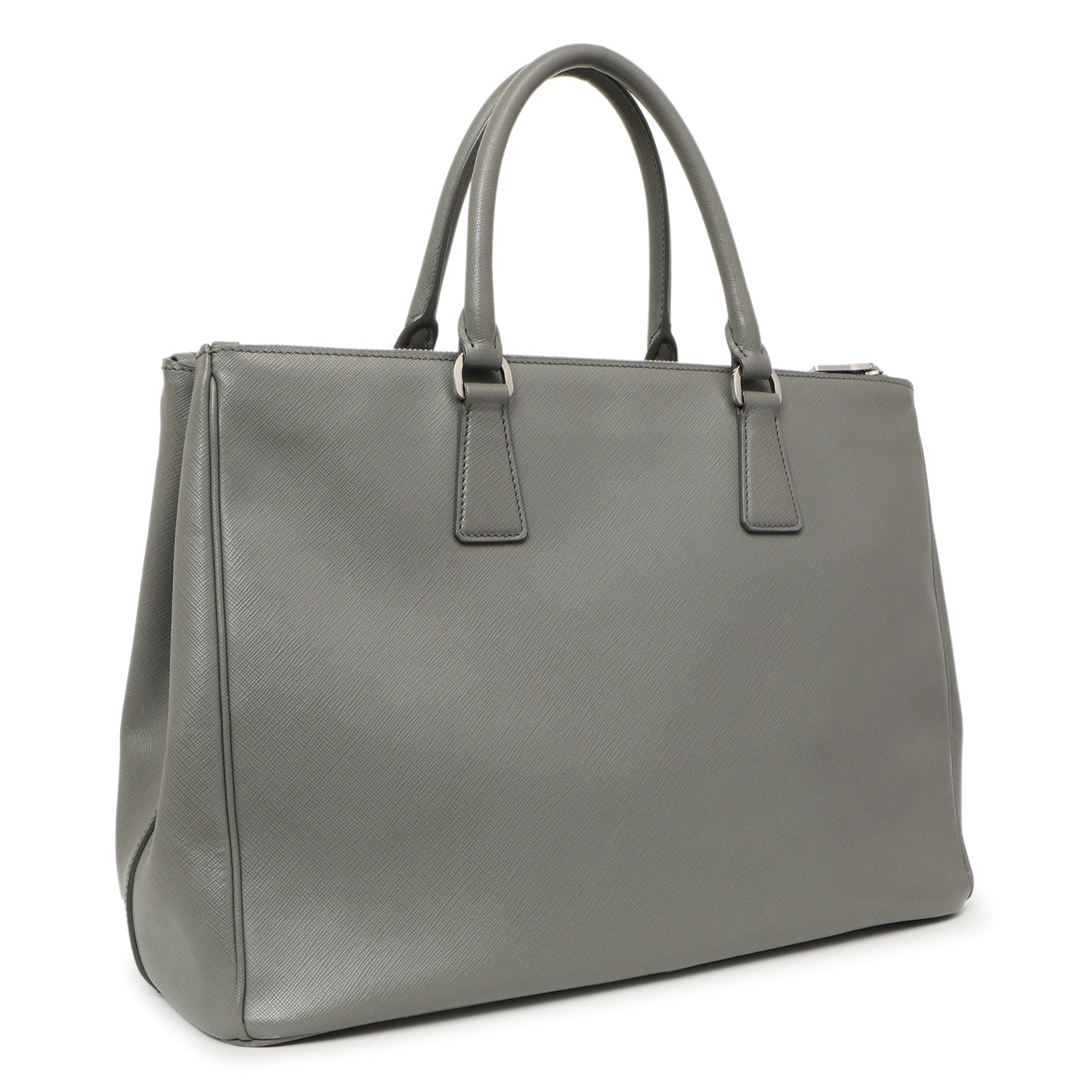 Exclusive Prada Grey Saffiano Large Galleria Double Zip Tote — Side View
