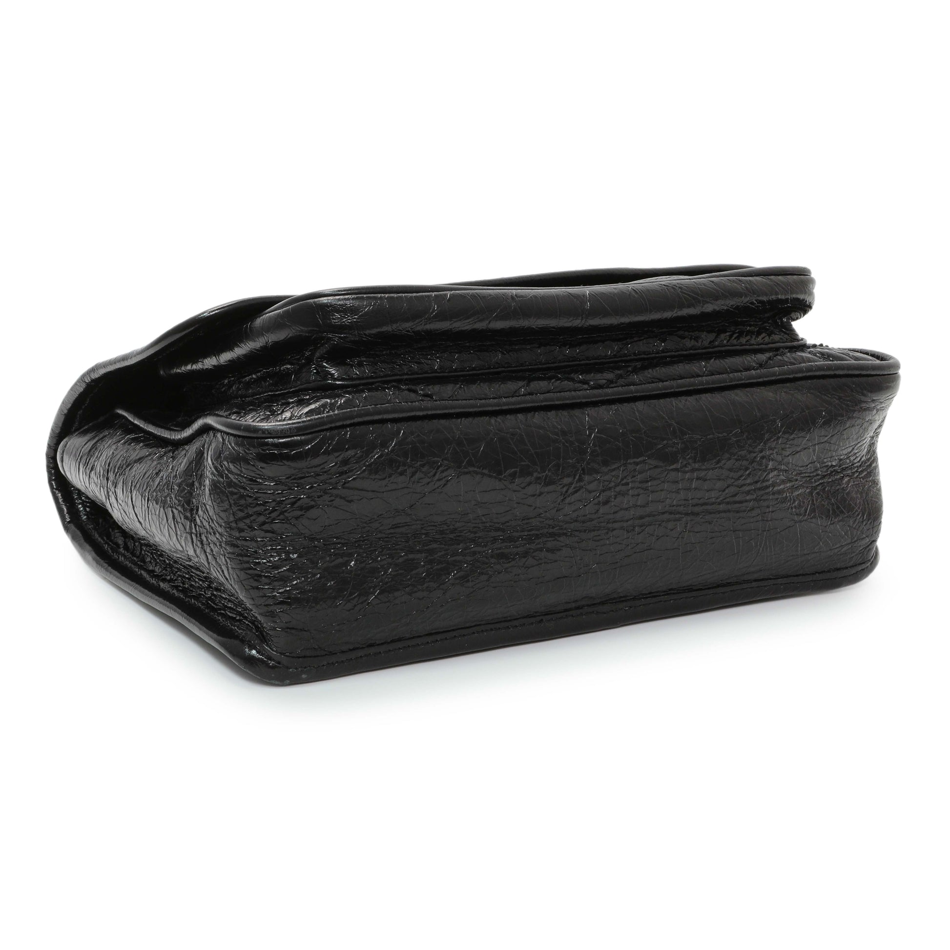 Exclusive Saint Laurent Black Crinkled Calfskin Matelasse Monogram Baby Niki Chain Satchel — Back View