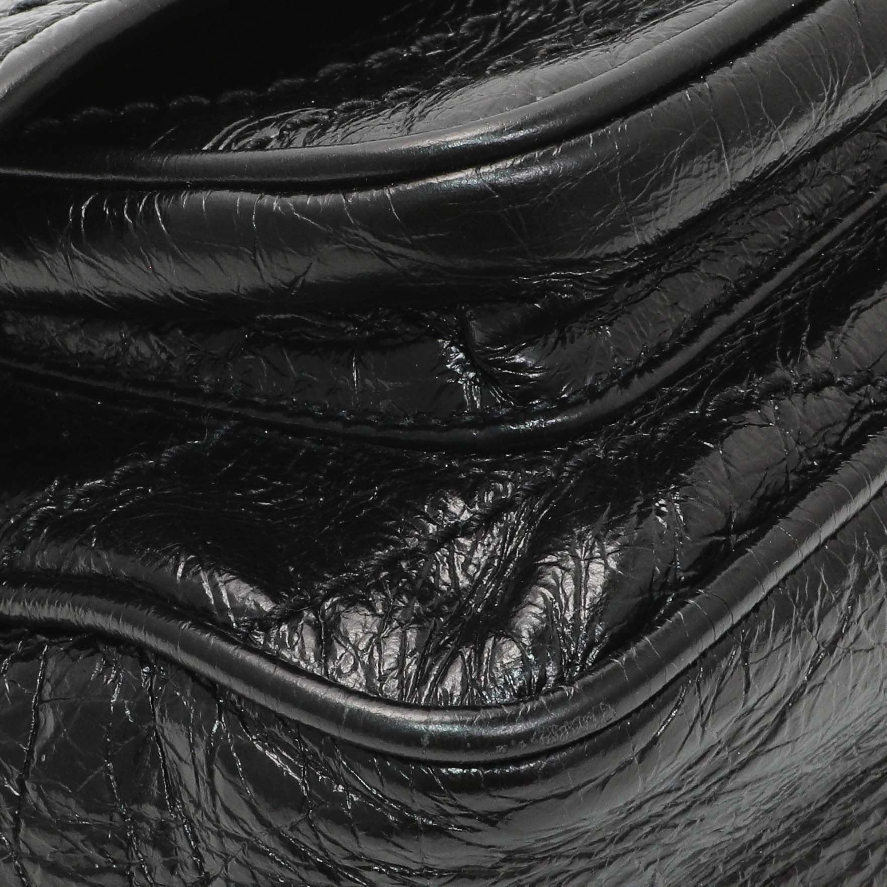 Exclusive Saint Laurent Black Crinkled Calfskin Matelasse Monogram Baby Niki Chain Satchel — Top View