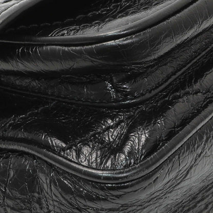 Exclusive Saint Laurent Black Crinkled Calfskin Matelasse Monogram Baby Niki Chain Satchel — Top View