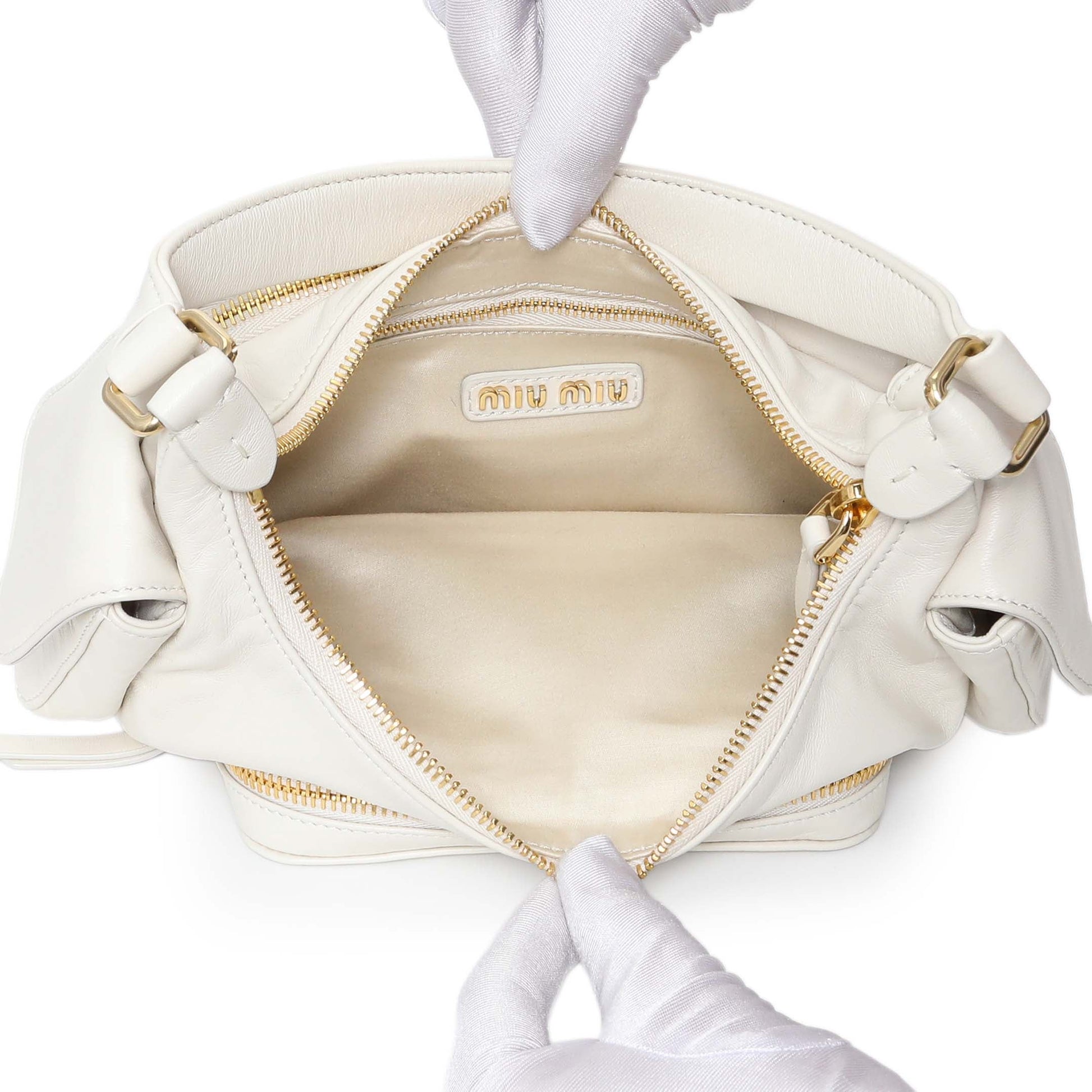 Exclusive Miu Miu White Nappa Leather Multi Pocket Hobo Bag — Top View