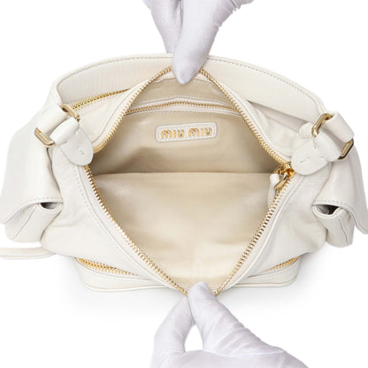 Exclusive Miu Miu White Nappa Leather Multi Pocket Hobo Bag — Top View