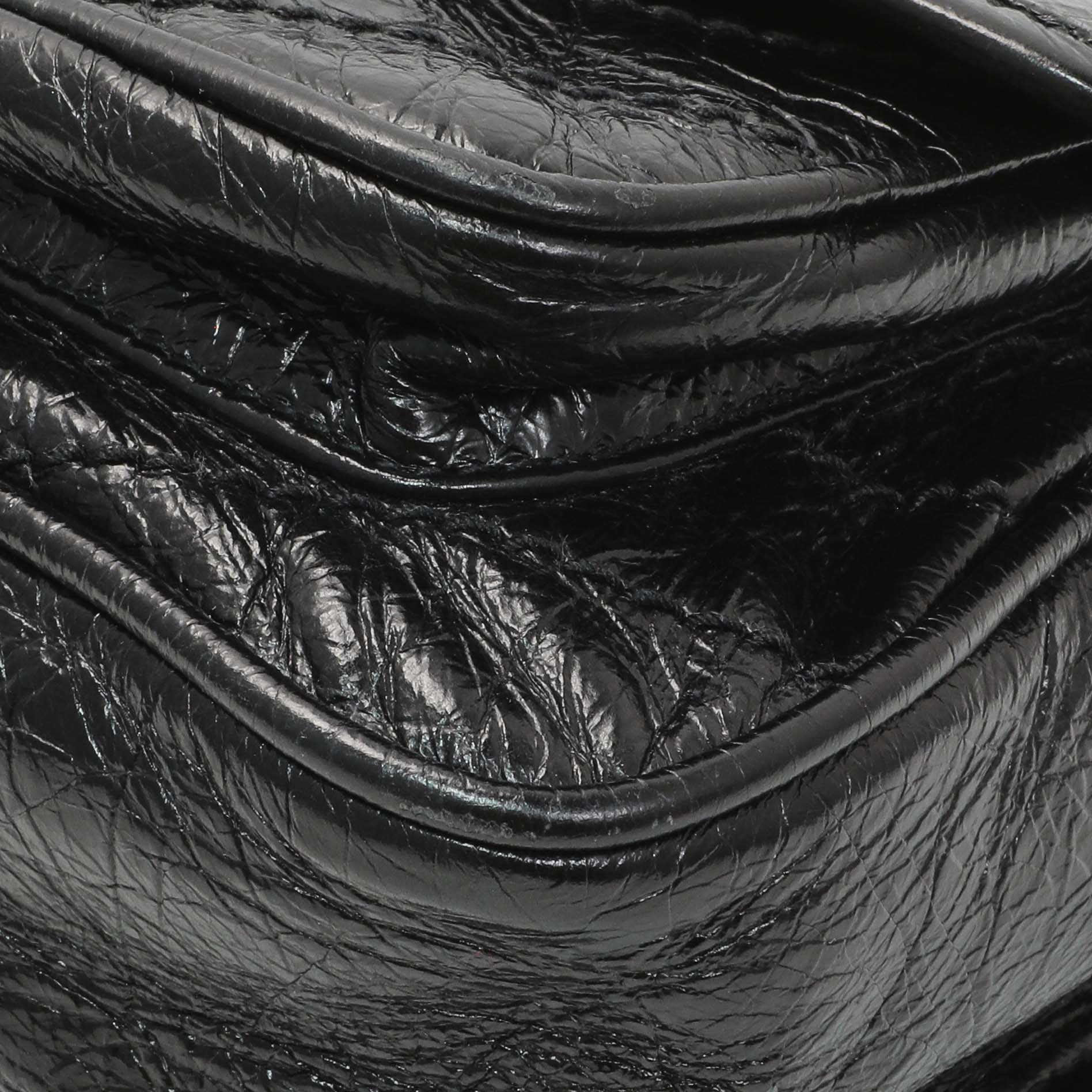 Exclusive Saint Laurent Black Crinkled Calfskin Matelasse Monogram Baby Niki Chain Satchel — Detail View