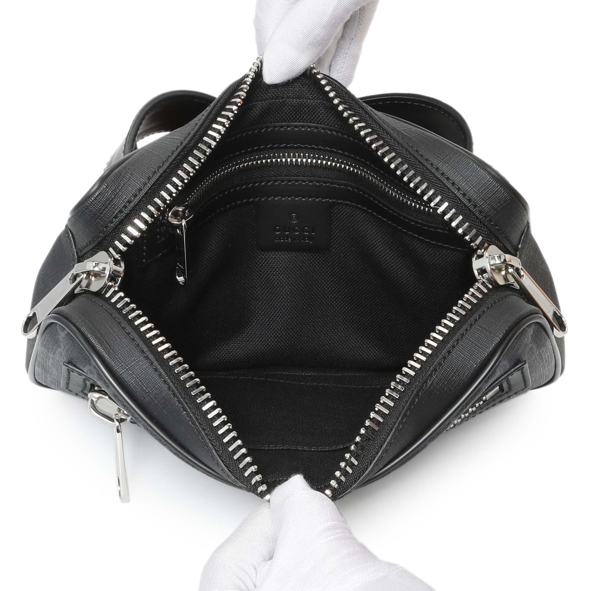 Exclusive Gucci Black Soft GG Supreme Monogram Web Belt Bag — Top View