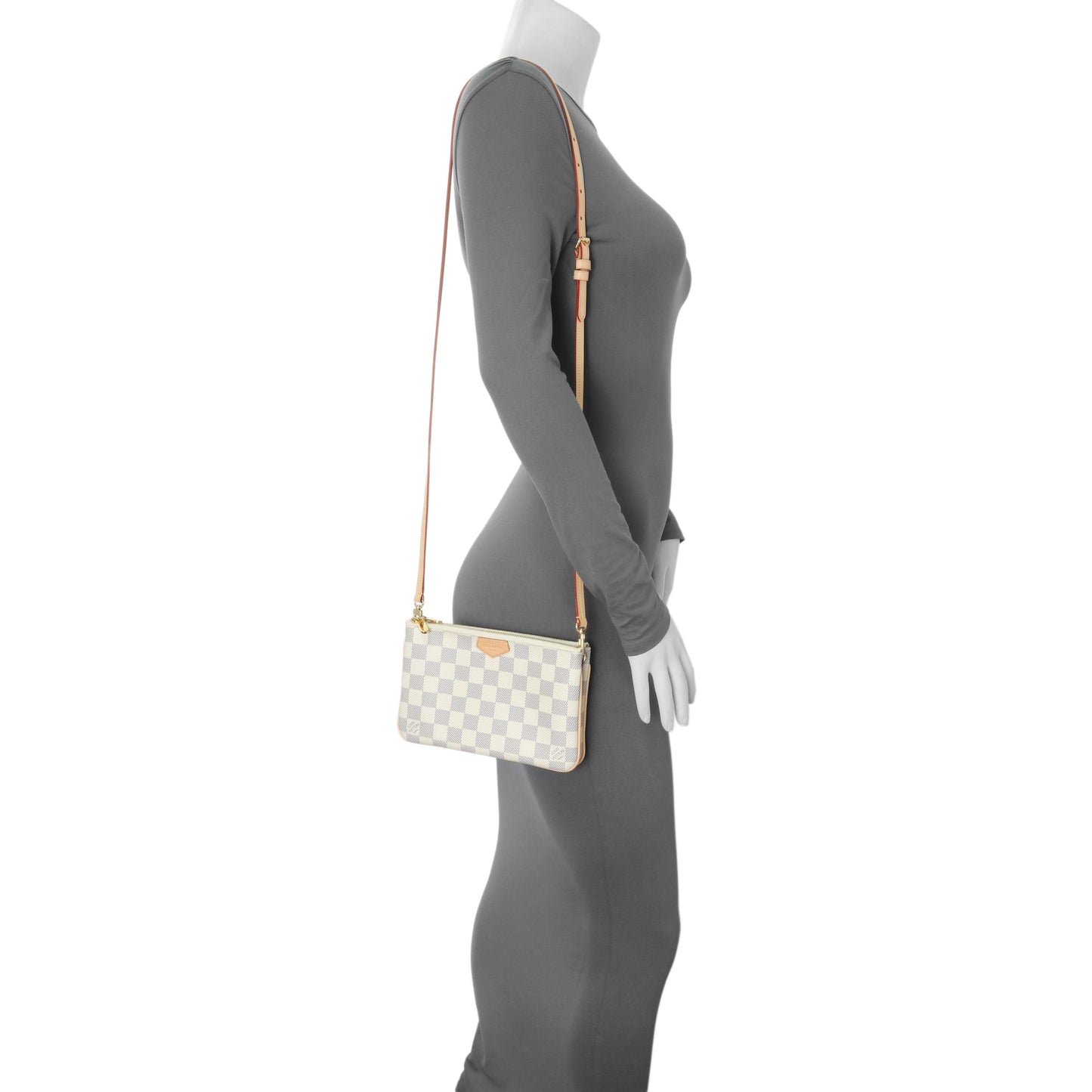 Exclusive Louis Vuitton Damier Azur Double Zip Pochette — Lifestyle View