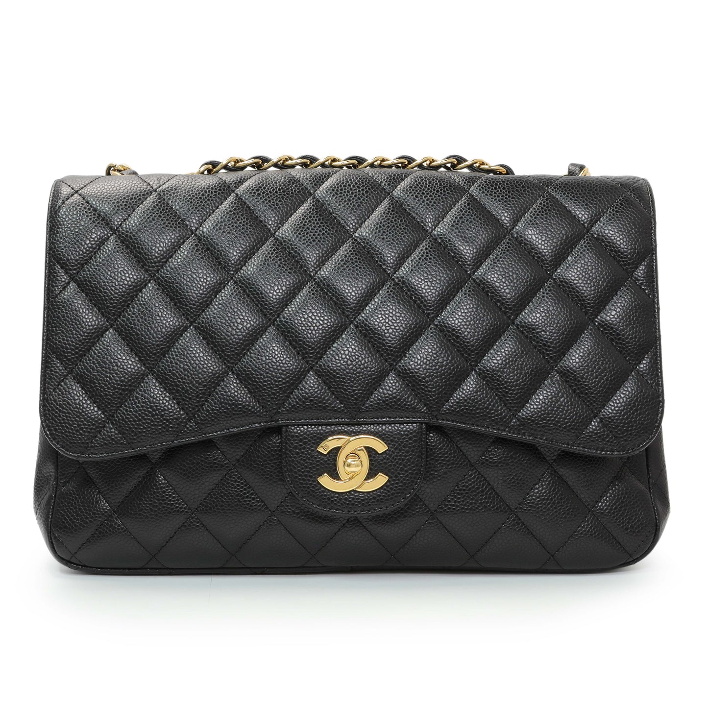 Exclusive Chanel Black Caviar Jumbo Single Flap — Front View