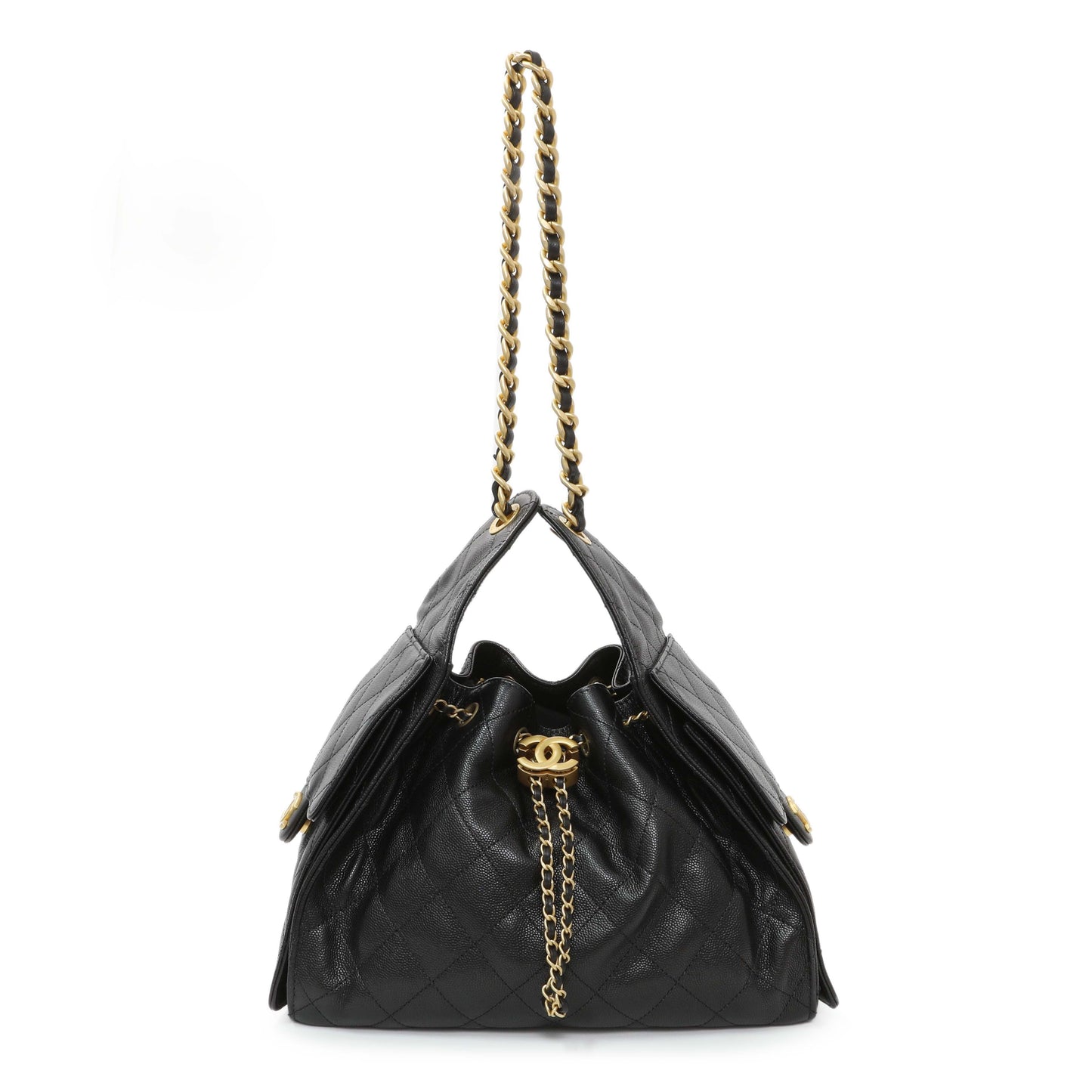 Exclusive Chanel Black Caviar Quilted Small Chanel 25 Handbag — Front View