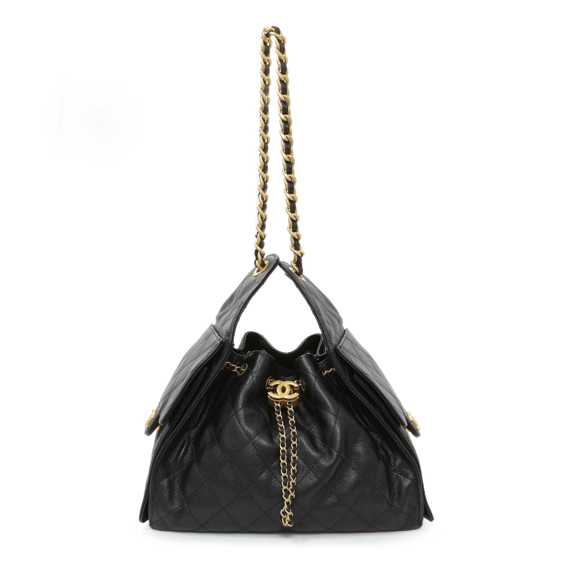 Exclusive Chanel Black Caviar Quilted Small Chanel 25 Handbag — Front View