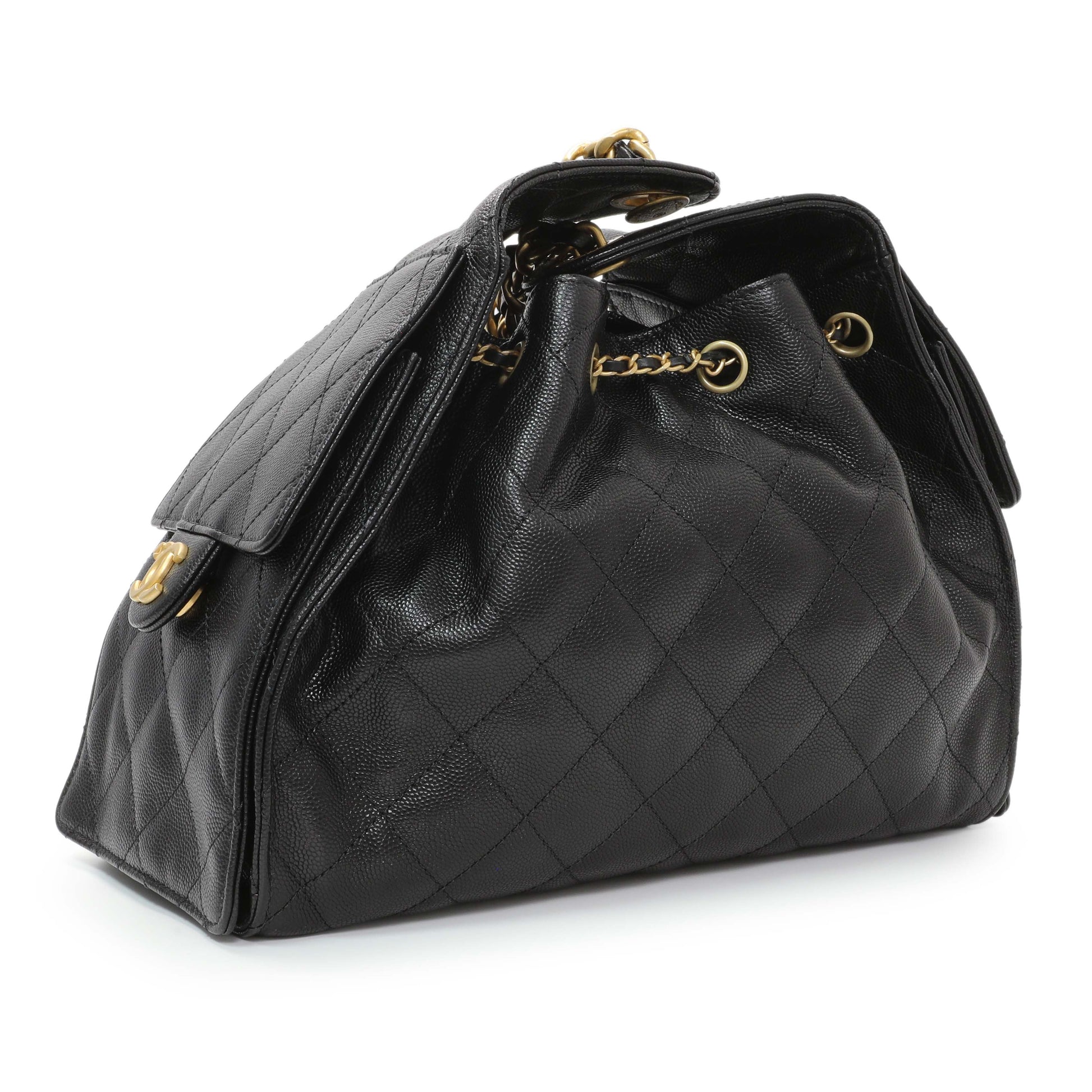 Exclusive Chanel Black Caviar Quilted Small Chanel 25 Handbag — Side View