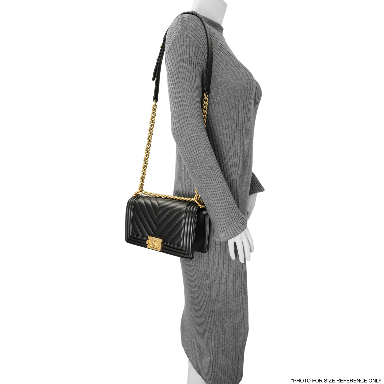 Exclusive Chanel Black Calfskin Chevron Quilted Medium Boy Bag — Alternate View 8