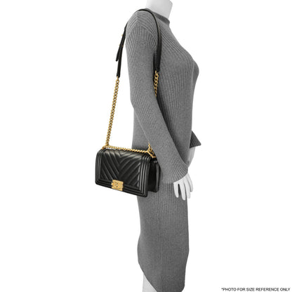 Exclusive Chanel Black Calfskin Chevron Quilted Medium Boy Bag — Alternate View 8