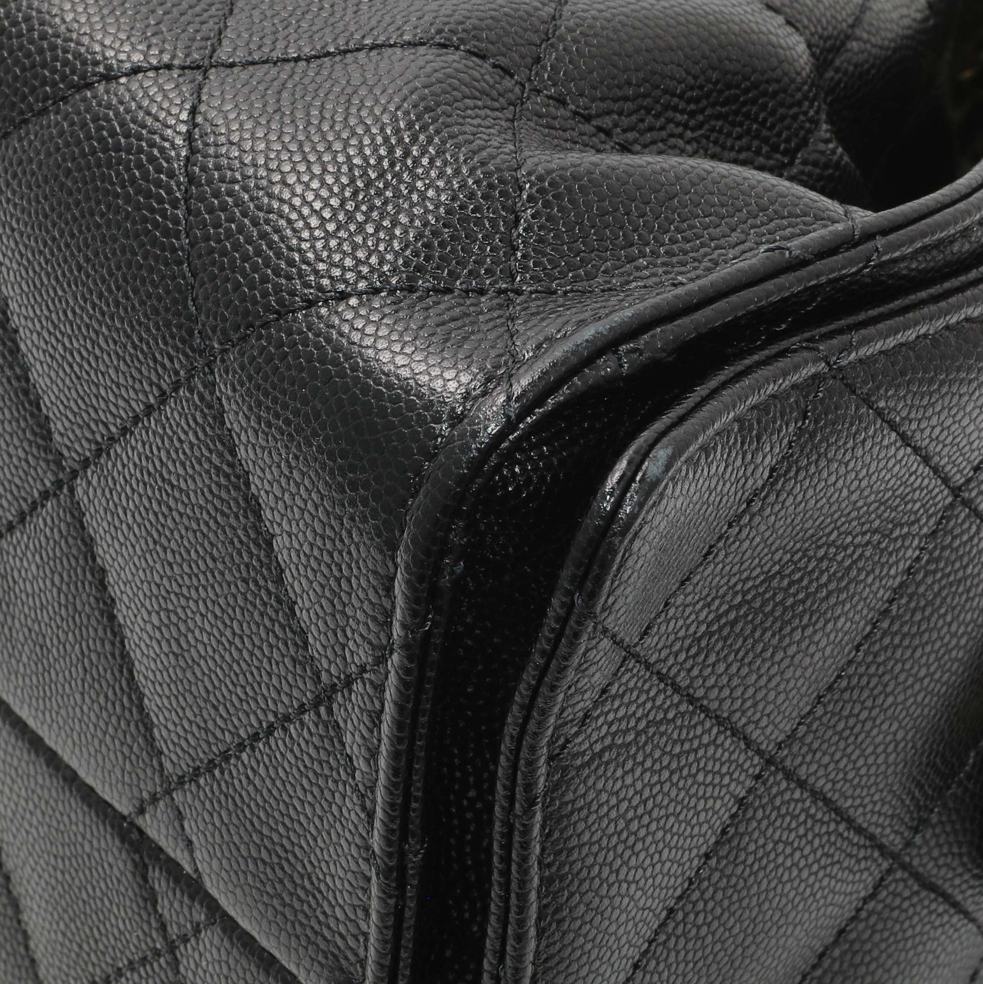 Exclusive Chanel Black Caviar Quilted Small Chanel 25 Handbag — Detail View