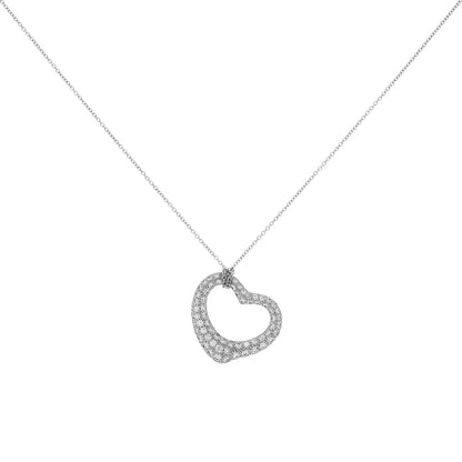 Exclusive Tiffany & Co. Platinum Diamond 22mm Open Heart Pendant — Front View
