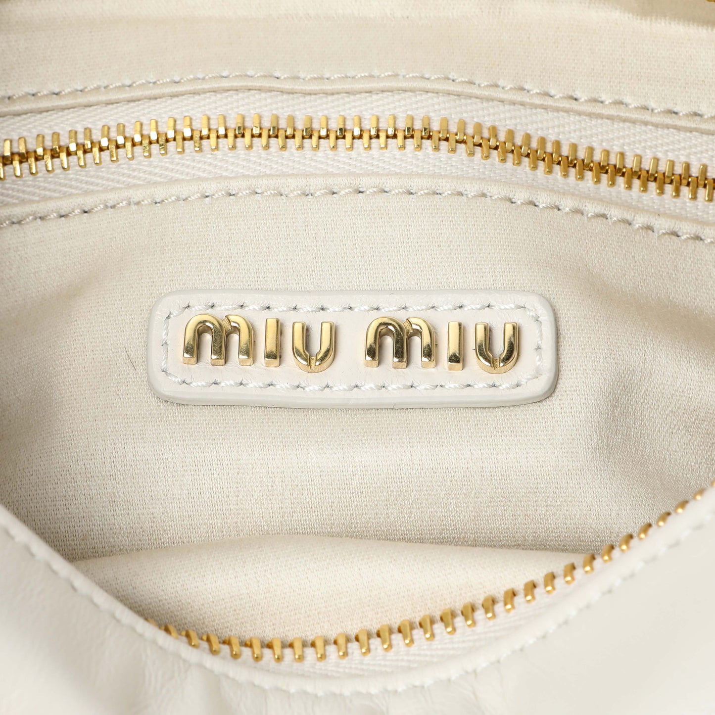 Exclusive Miu Miu White Nappa Leather Multi Pocket Hobo Bag — Detail View