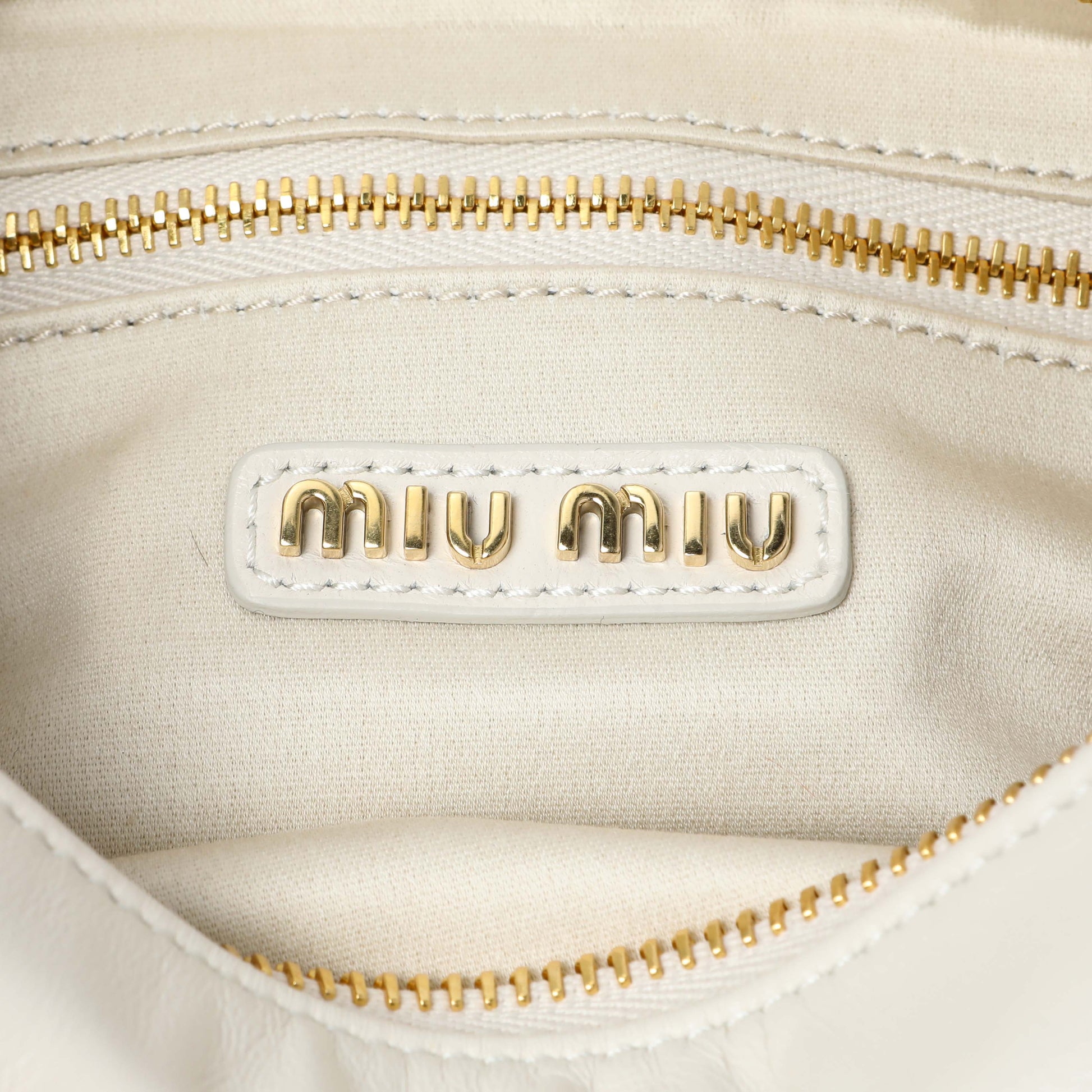 Exclusive Miu Miu White Nappa Leather Multi Pocket Hobo Bag — Detail View