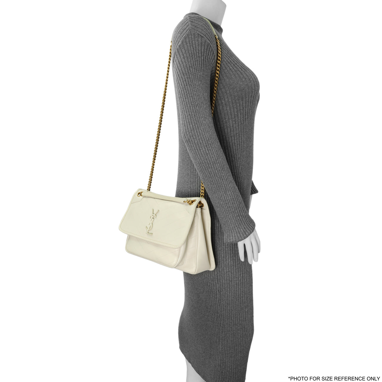 Exclusive Saint Laurent White Lambskin Matelasse Monogram Medium Niki Chain Satchel — Alternate View 13