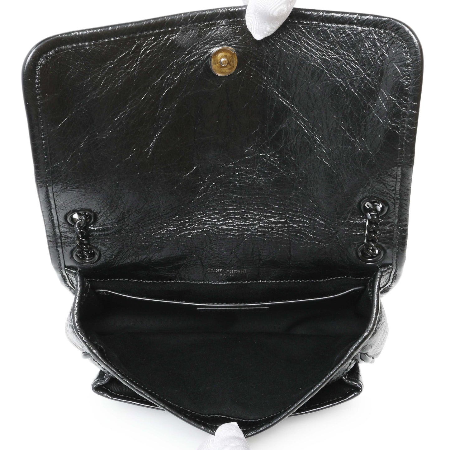Exclusive Saint Laurent Black Crinkled Calfskin Matelasse Monogram Baby Niki Chain Satchel — Alternate View 8