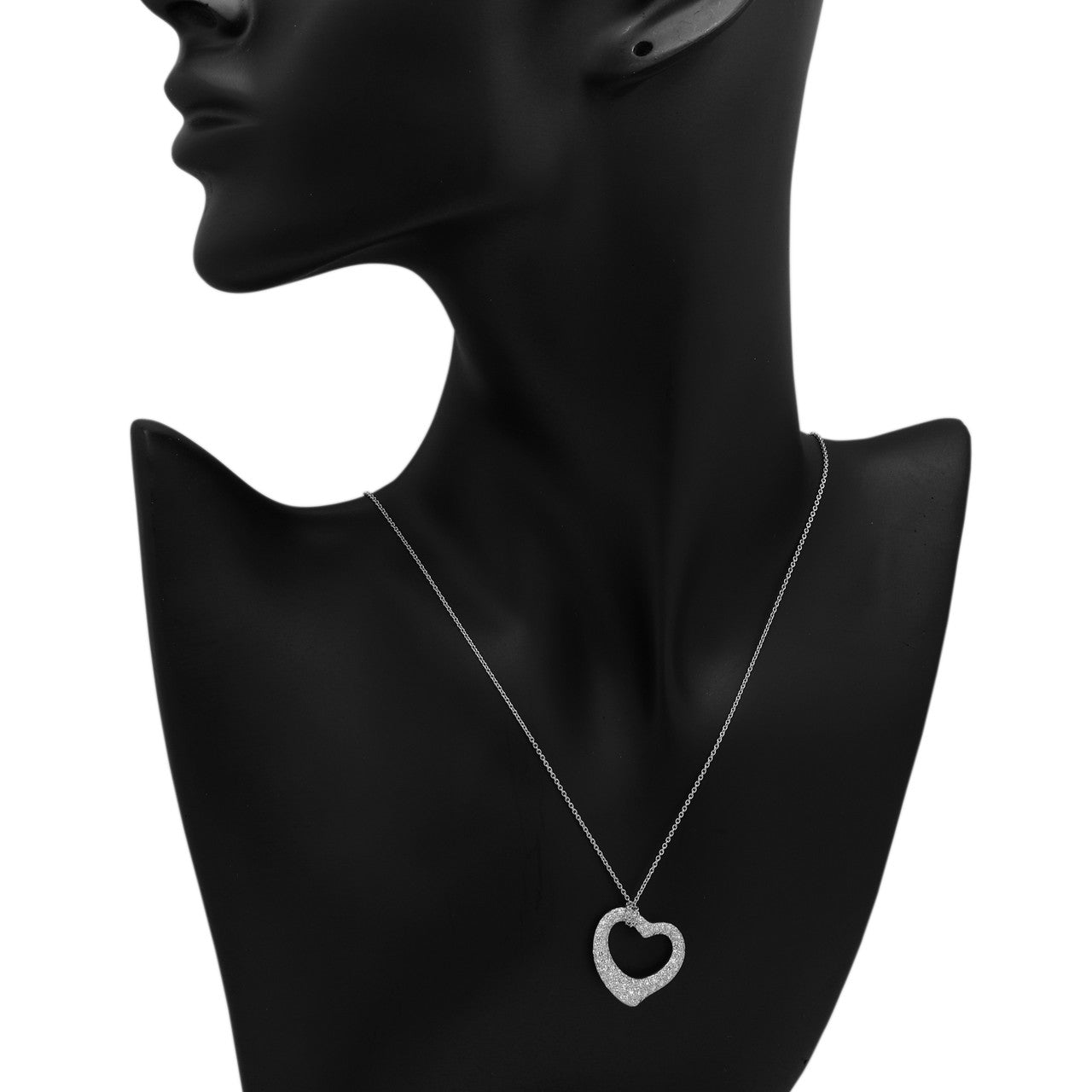Exclusive Tiffany & Co. Platinum Diamond 22mm Open Heart Pendant — Detail View