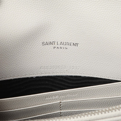 Exclusive Saint Laurent White Grain De Poudre Matelasse Chevron Monogram Envelope Chain Wallet — Alternate View 9