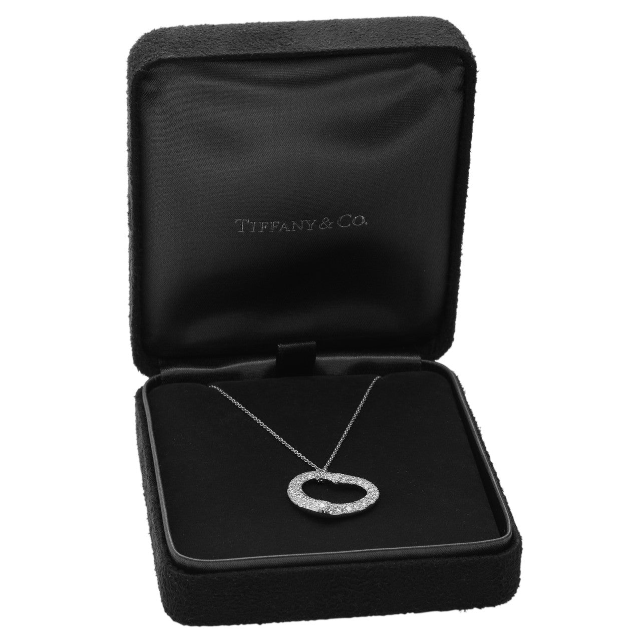 Exclusive Tiffany & Co. Platinum Diamond 22mm Open Heart Pendant — Lifestyle View