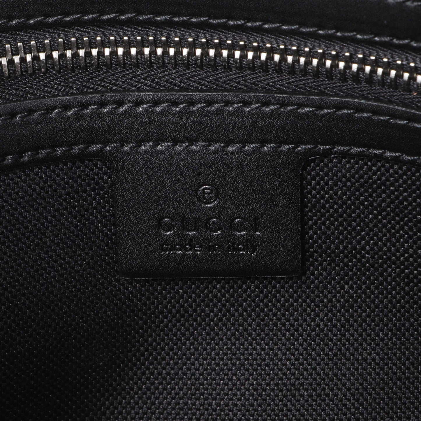 Exclusive Gucci Black Soft GG Supreme Monogram Web Belt Bag — Detail View