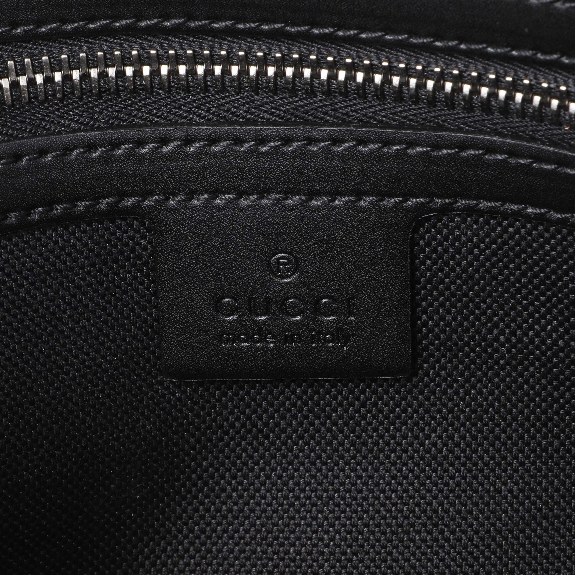 Exclusive Gucci Black Soft GG Supreme Monogram Web Belt Bag — Detail View