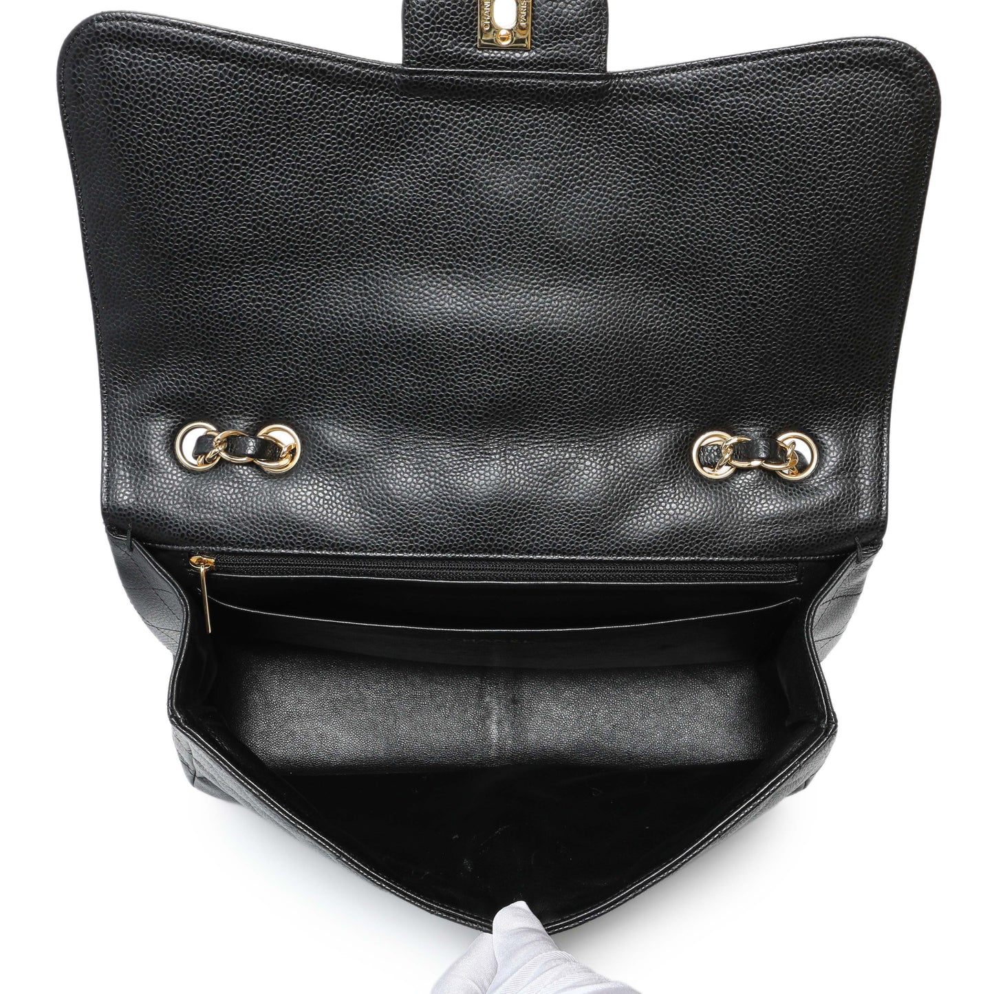 Exclusive Chanel Black Caviar Jumbo Single Flap — Top View