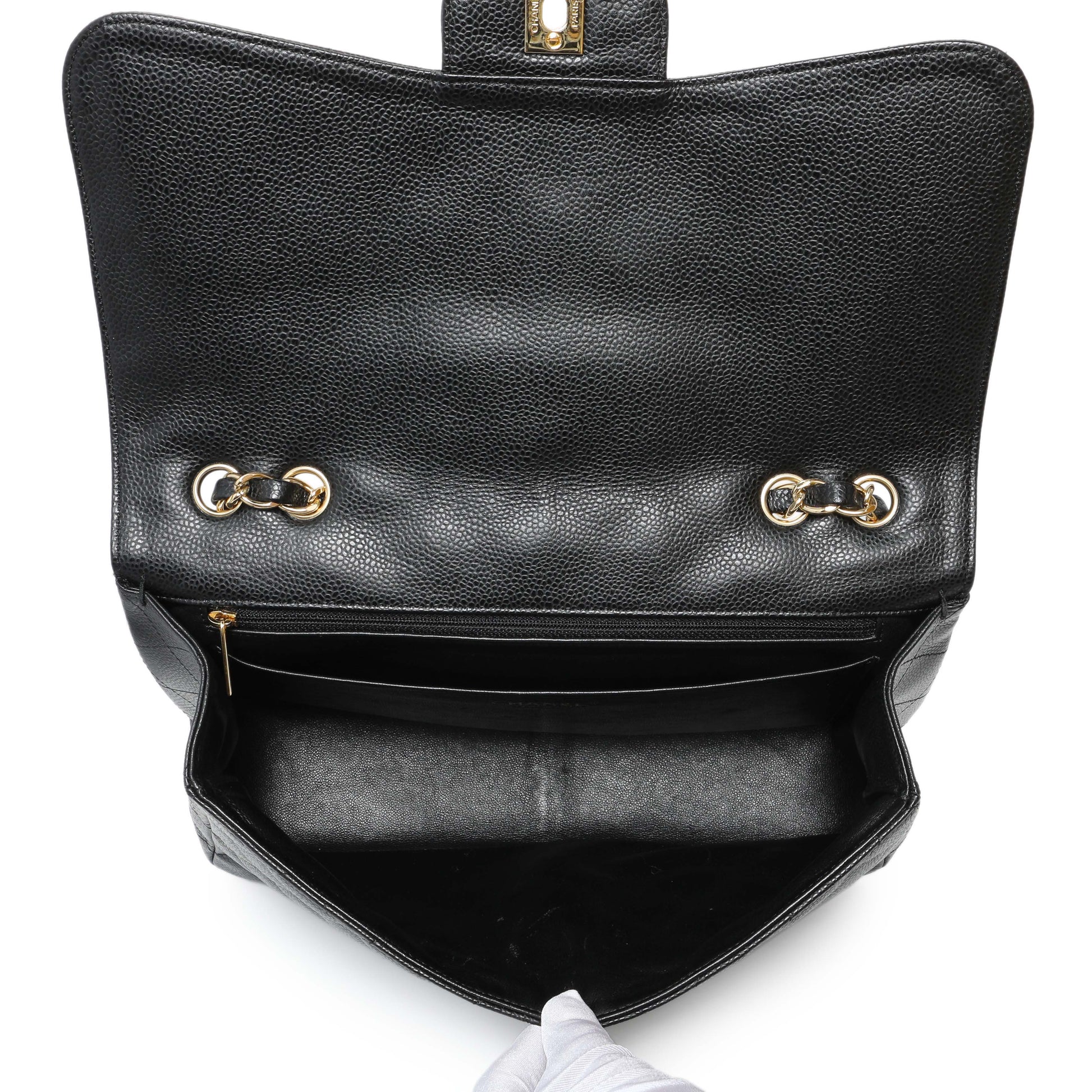 Exclusive Chanel Black Caviar Jumbo Single Flap — Top View